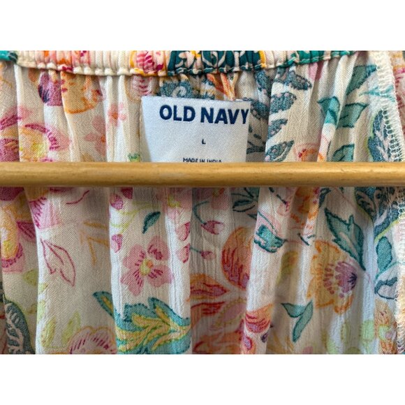 Old Navy Boho Floral Baby Doll Blouse Peasant Top Tropical Summer Large Resort - Picture 3 of 5